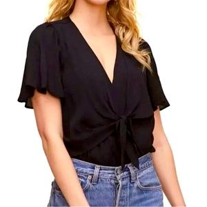 ASTR the Label Cory Tie Front Bodysuit in Black, S
